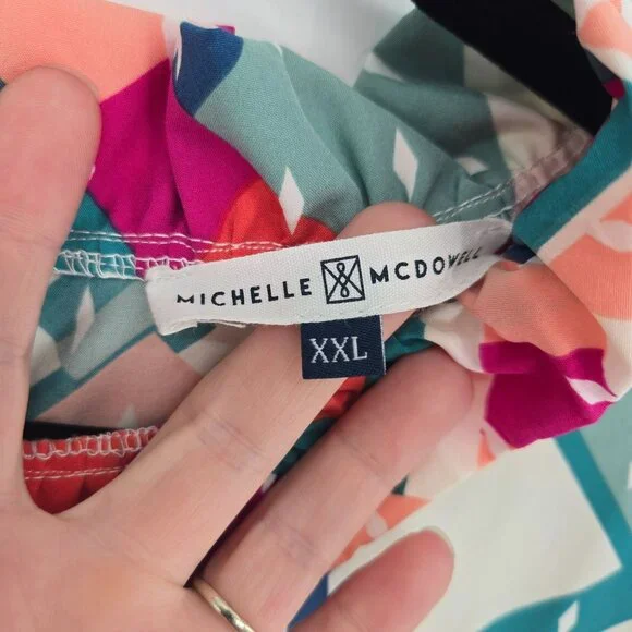 Michelle Mcdowell size XXL multicolor geometric long sleeve blouse pleated neck - Picture 4 of 8